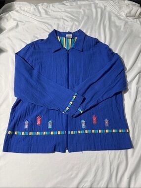 Vintage Gepetto Embroidered Resort Jacket – Royal Blue – Women’s XL Vacation